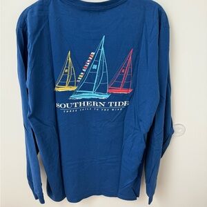Southern Tide Three Sails to the Wind Long Sleeve Tee Shirt, Blue, size: L